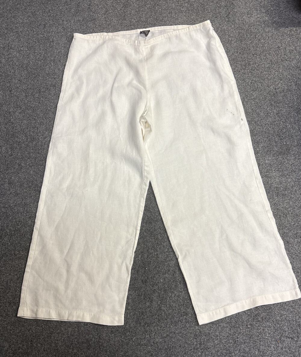 Eileen Fisher Organic Linen Ankle Wide Leg Ivory Pants Size XL